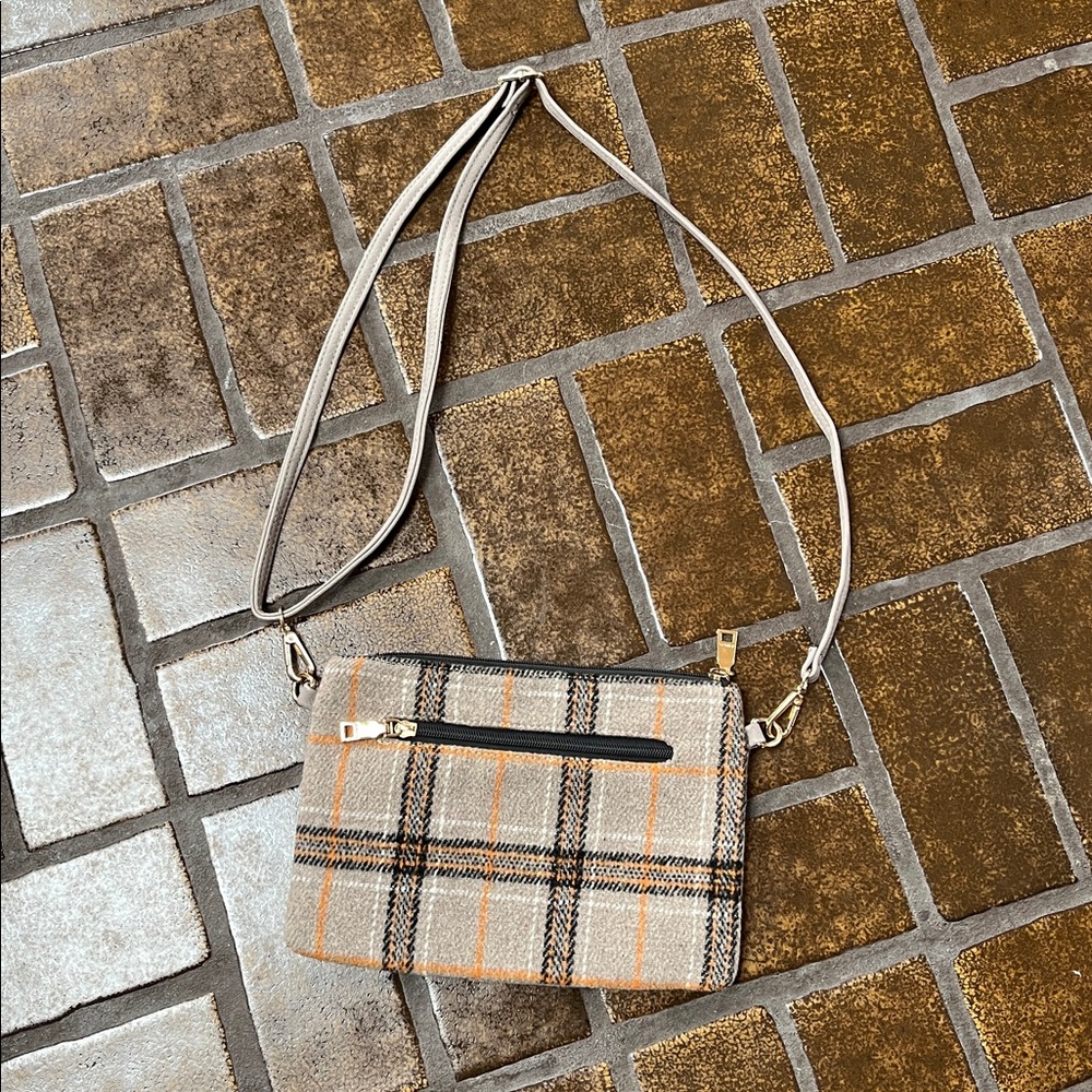Jen & Co. Gray & Orange Plaid Crossbody Bag